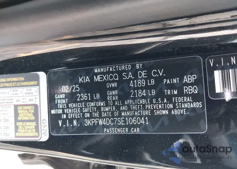 2025 Kia K4 Gt-Line Turbo из США, поврежденный, VIN 3KPFW4DC7SE106041